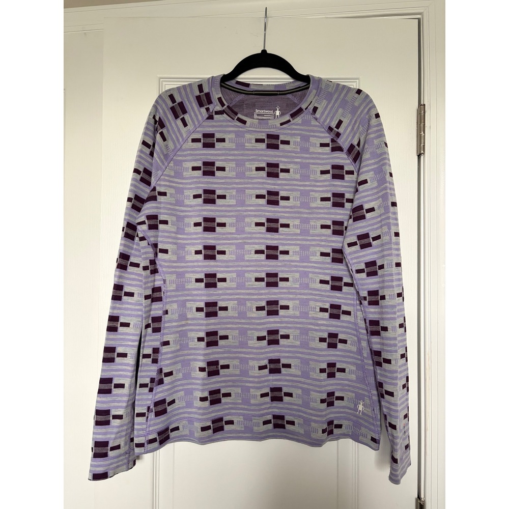 Smartwool Womens XL Merino Wool Base Layer Purple Geometric Long Sleeve Top